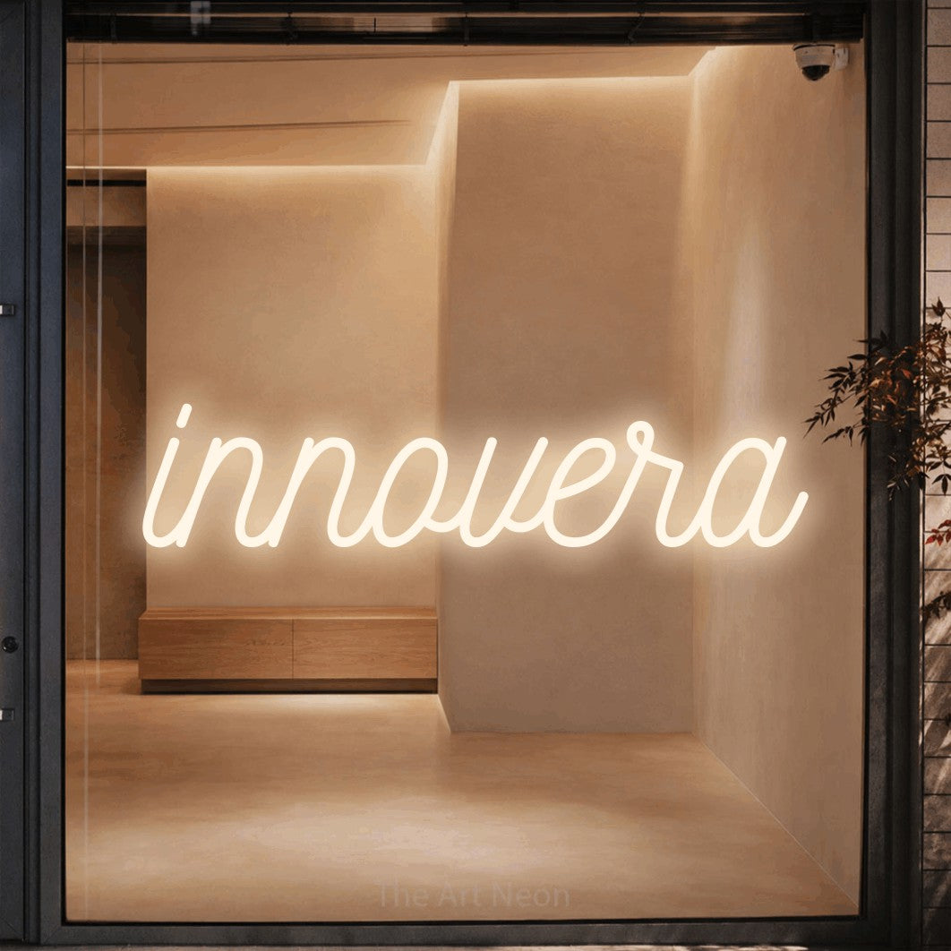 LED neon sign reading “innovera”, arranged in a single line.