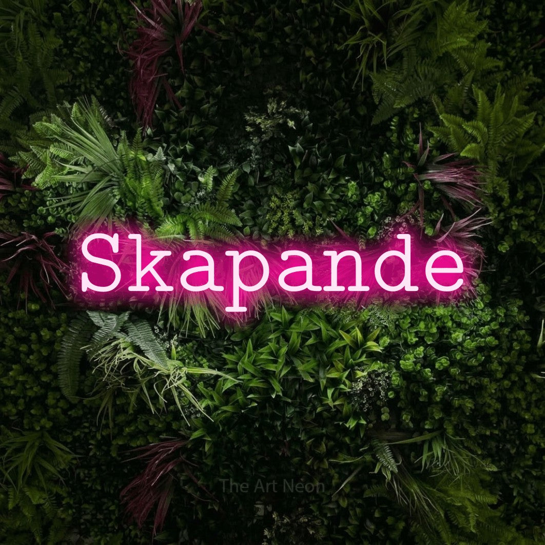 LED neon sign reading “Skapande”, arranged in a single line.