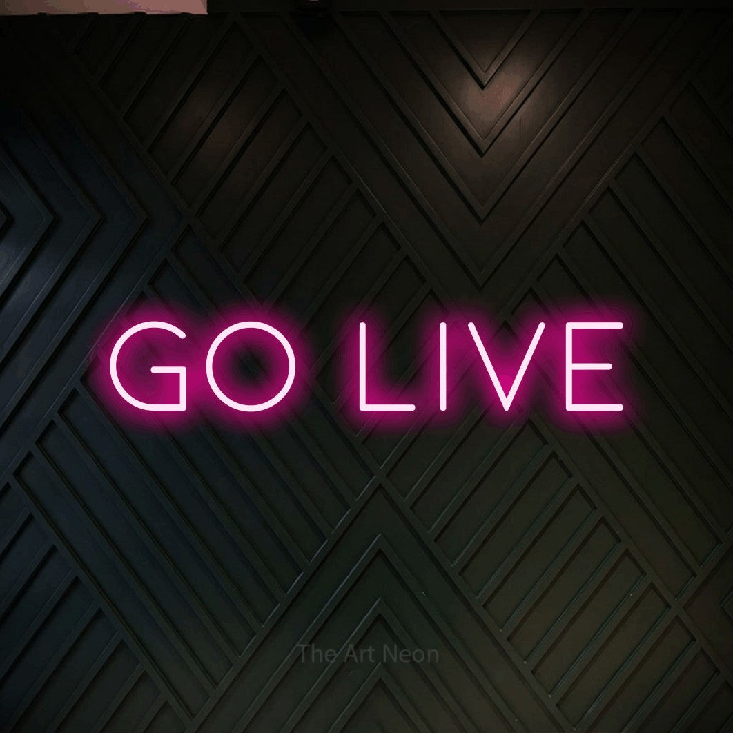 LED neon sign reading “GO LIVE”, arranged in a single line.