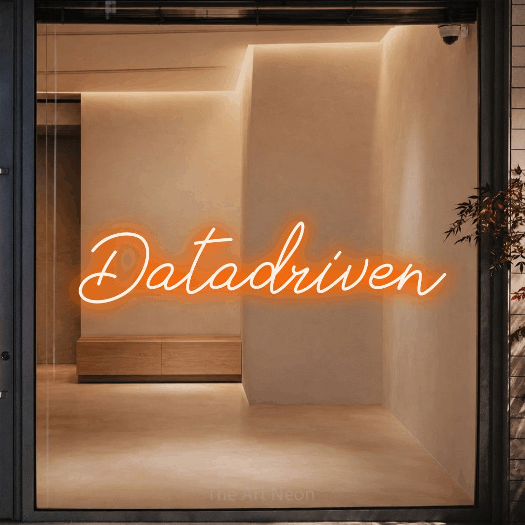 LED neon sign reading “Datadriven”, arranged in a single line.