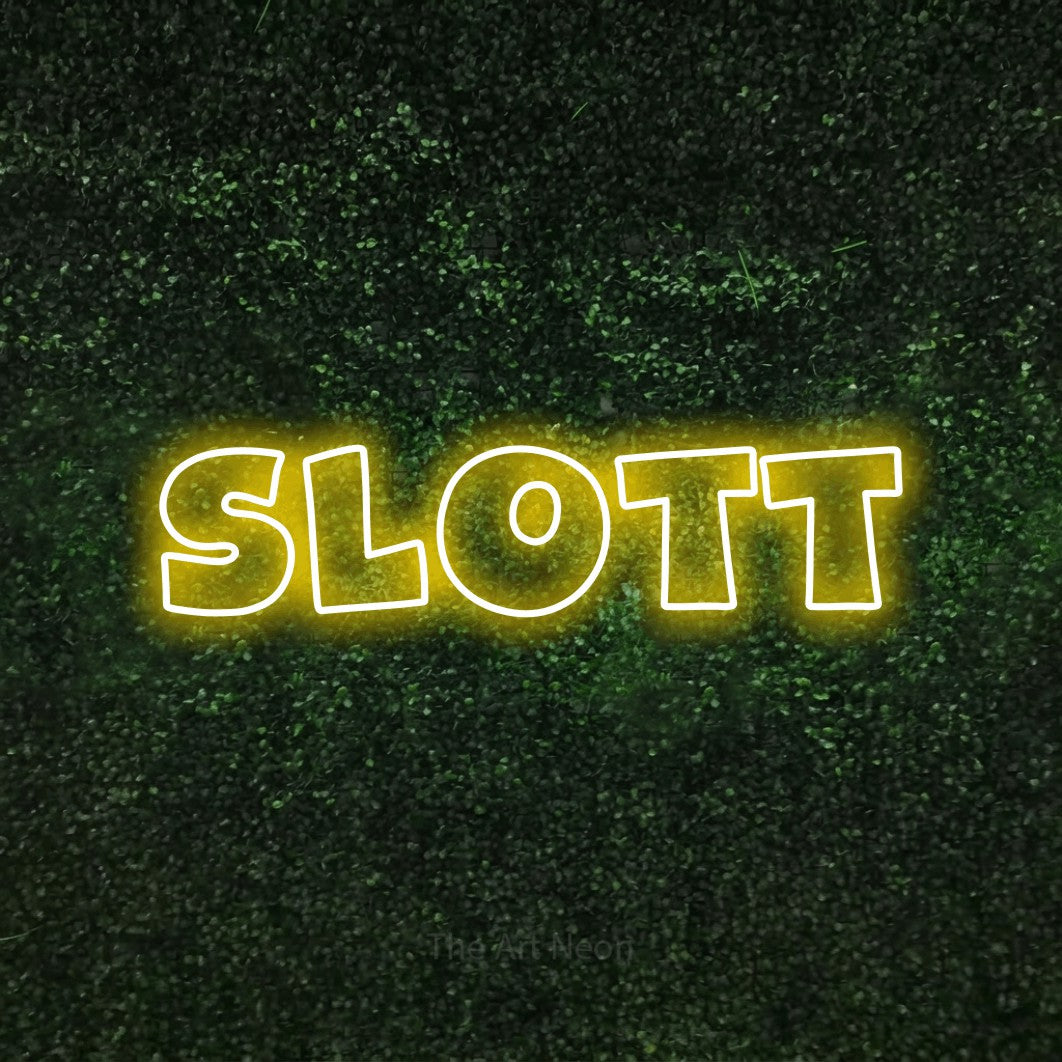 LED neon sign reading “SLOTT”, arranged in a single line.