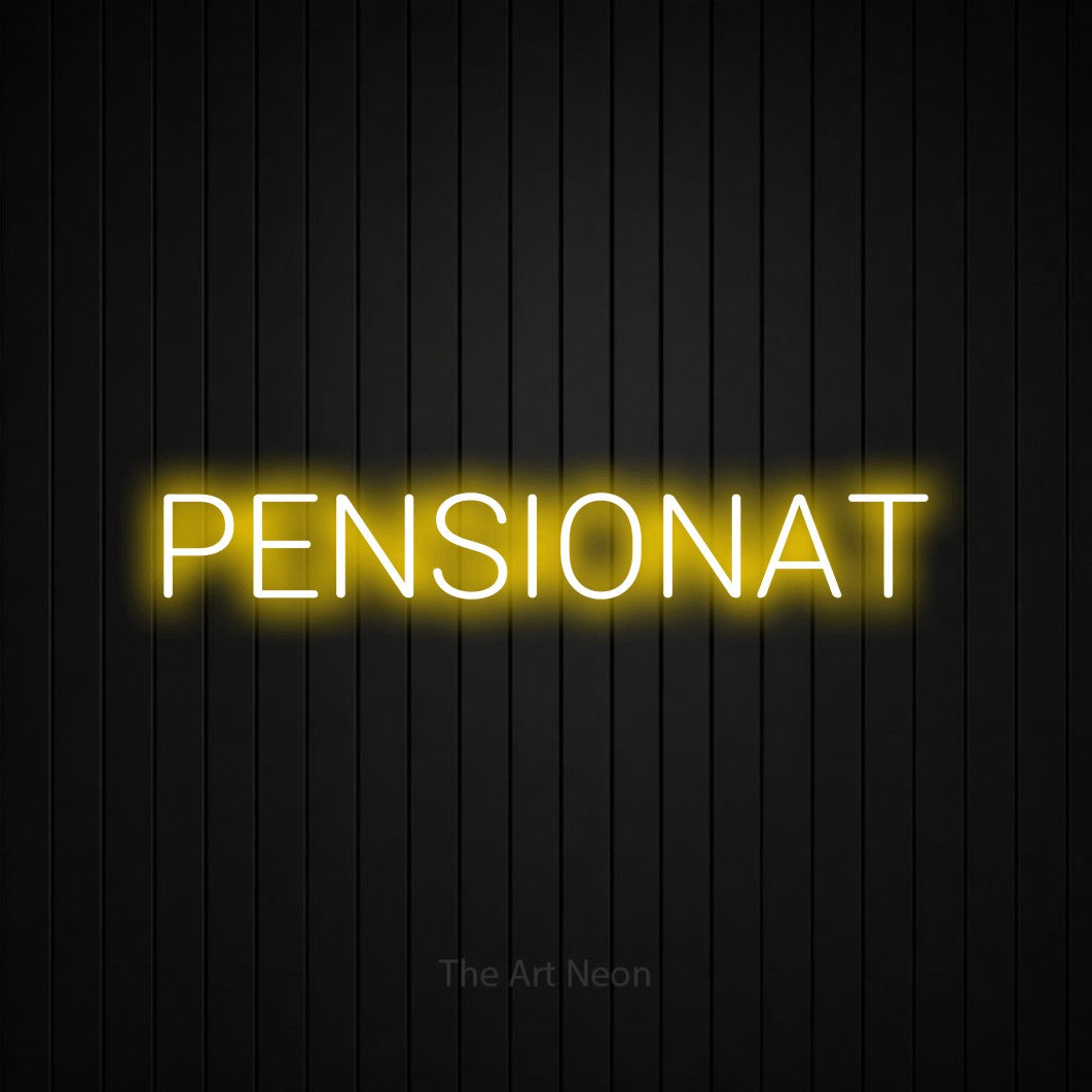 LED neon sign reading “PENSIONAT”, arranged in a single line.