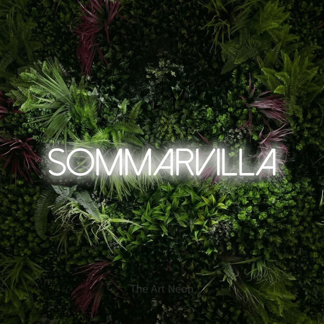 LED neon sign reading “SOMMARVILLA”, arranged in a single line.