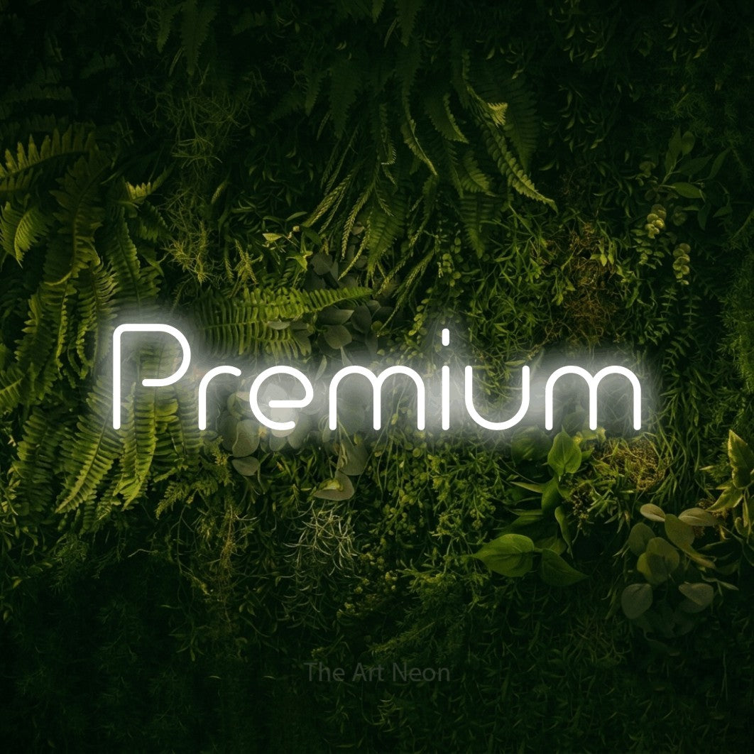 LED neon sign reading “Premium”, arranged in a single line.