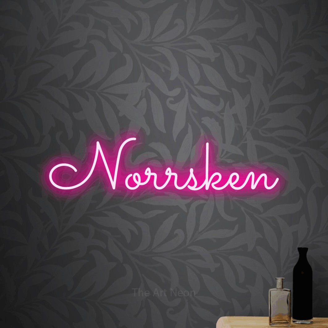 LED neon sign reading “Norrsken”, arranged in a single line.
