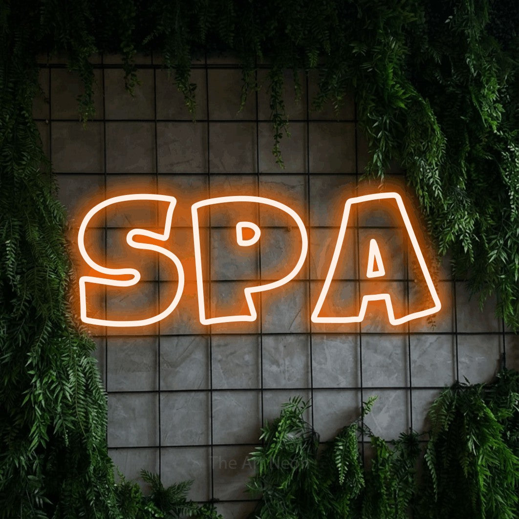 LED neon sign reading “Spa”, arranged in a single line.