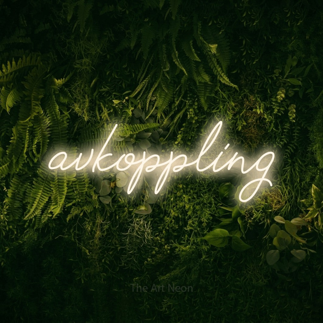 LED neon sign reading “avkoppling”, arranged in a single line.