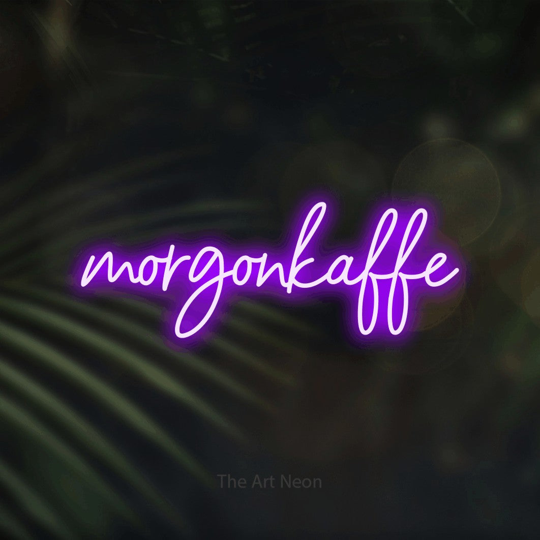 LED neon sign reading “morgonkaffe”, arranged in a single line.