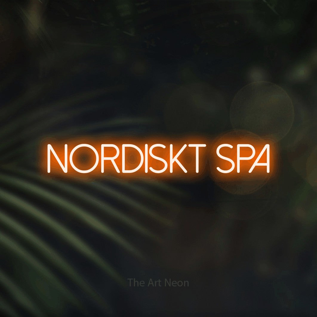 LED neon sign reading “Nordiskt Spa”, arranged in a single line.