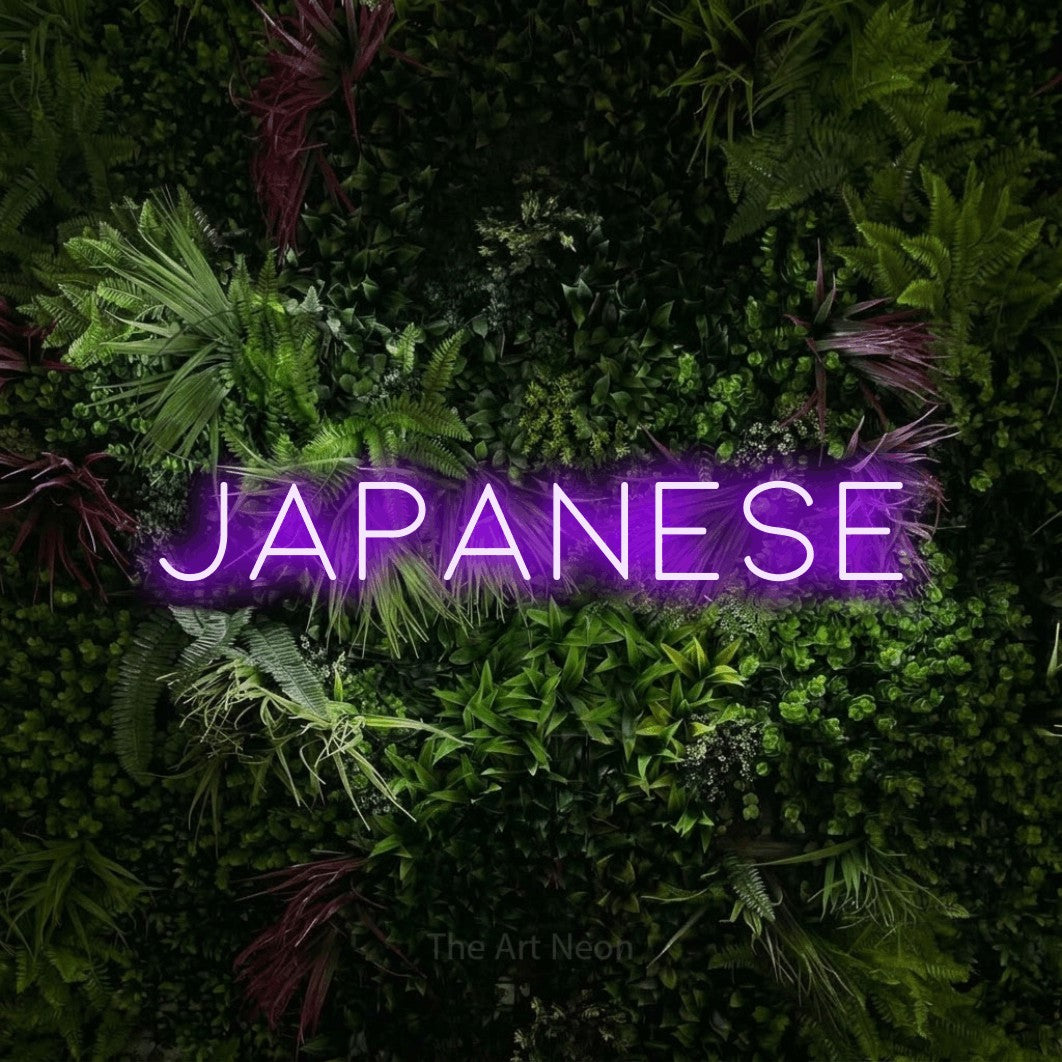LED neon sign reading “Japanese”, arranged in a single line.
