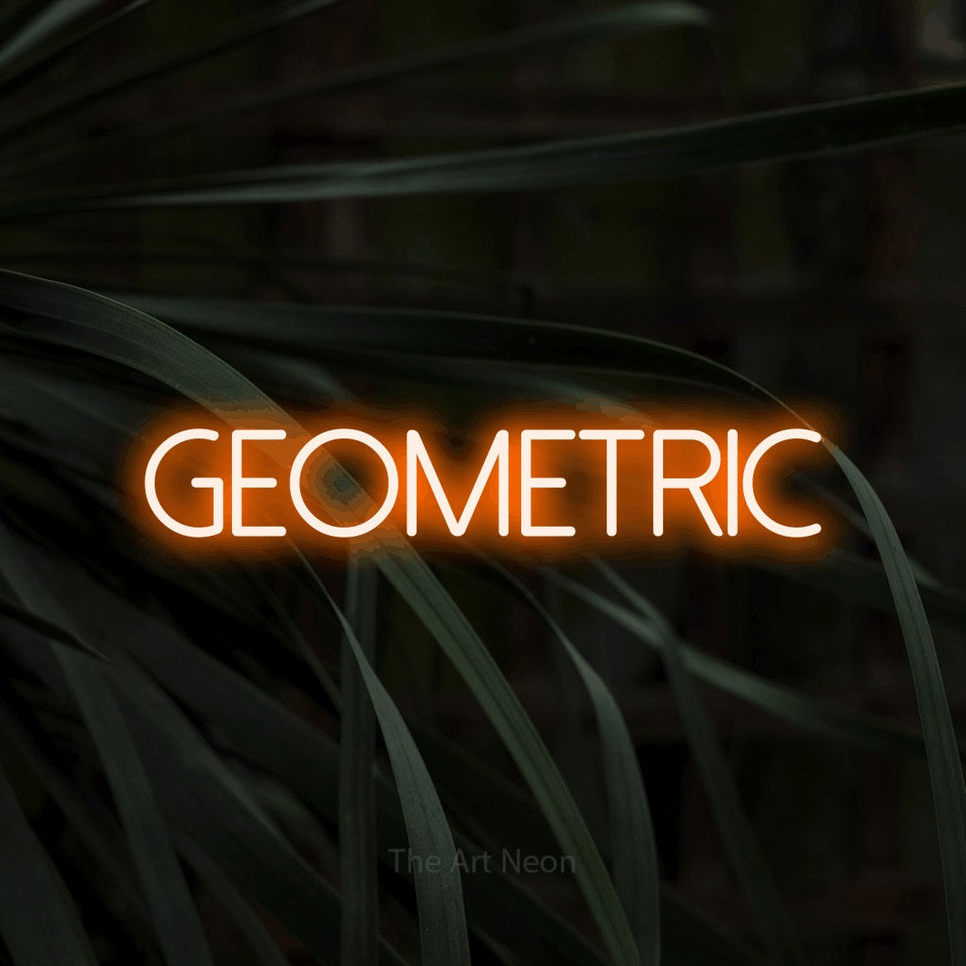 LED neon sign reading “Geometric”, arranged in a single line.