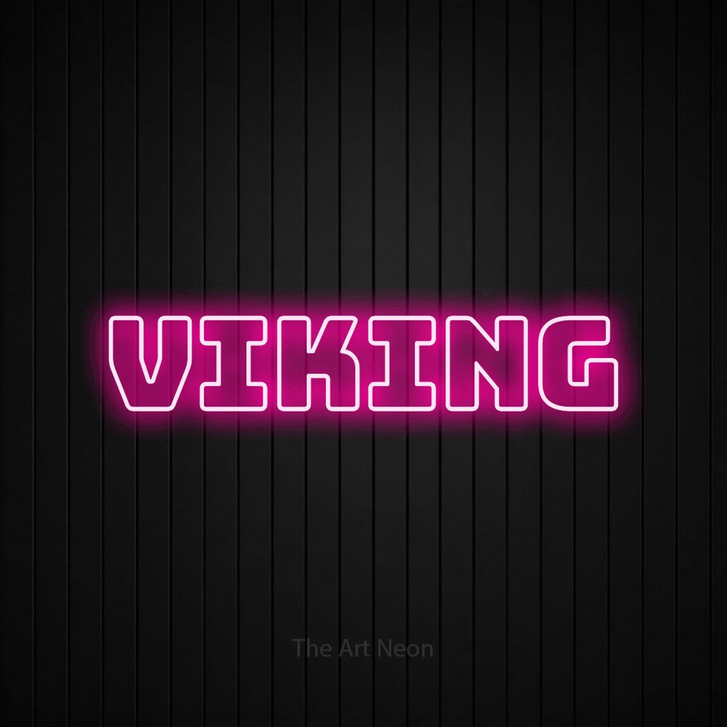 LED neon sign reading “Viking”, arranged in a single line.