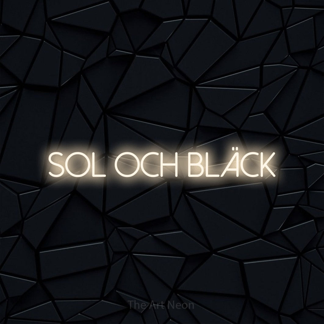 LED neon sign reading “sol och bläck”, arranged in a single line.