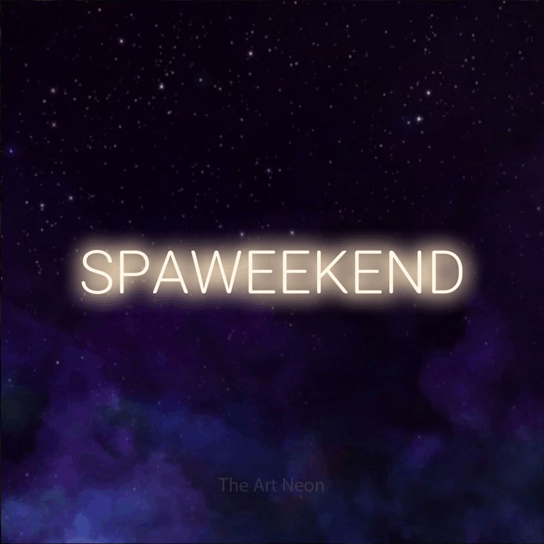 LED neon sign reading “SPAWEEKEND”, arranged in a single line.