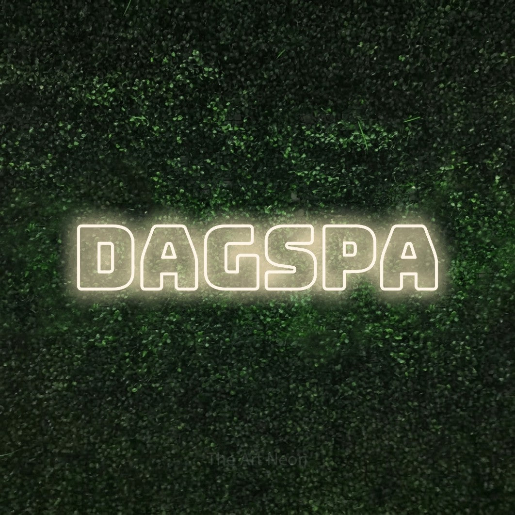 LED neon sign reading “Dagspa”, arranged in a single line.