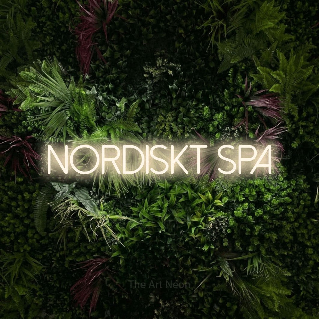 LED neon sign reading “Nordiskt Spa”, arranged in a single line.