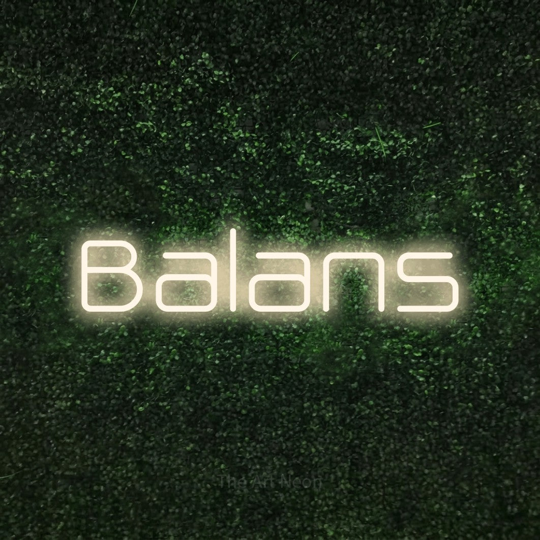 LED neon sign reading “Balans”, arranged in a single line.