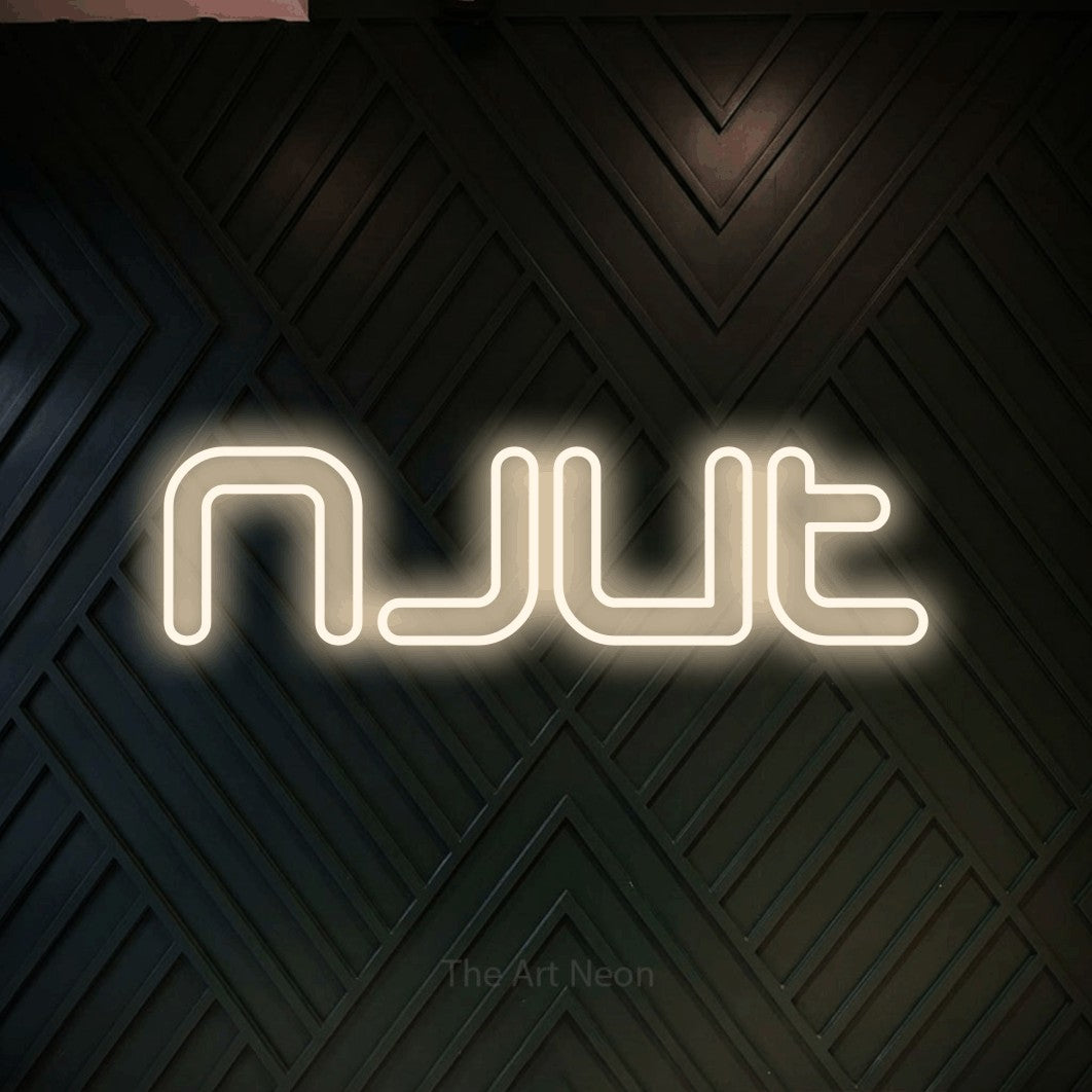 LED neon sign reading “njut”, arranged in a single line.