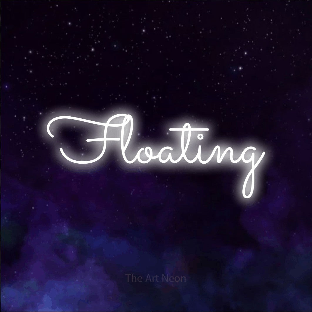 LED neon sign reading “Floating”, arranged in a single line.