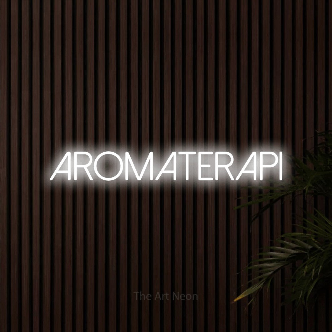 LED neon sign reading “Aromaterapi”, arranged in a single line.