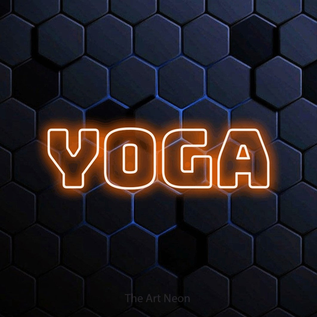 LED neon sign reading “Yoga”, arranged in a single line.