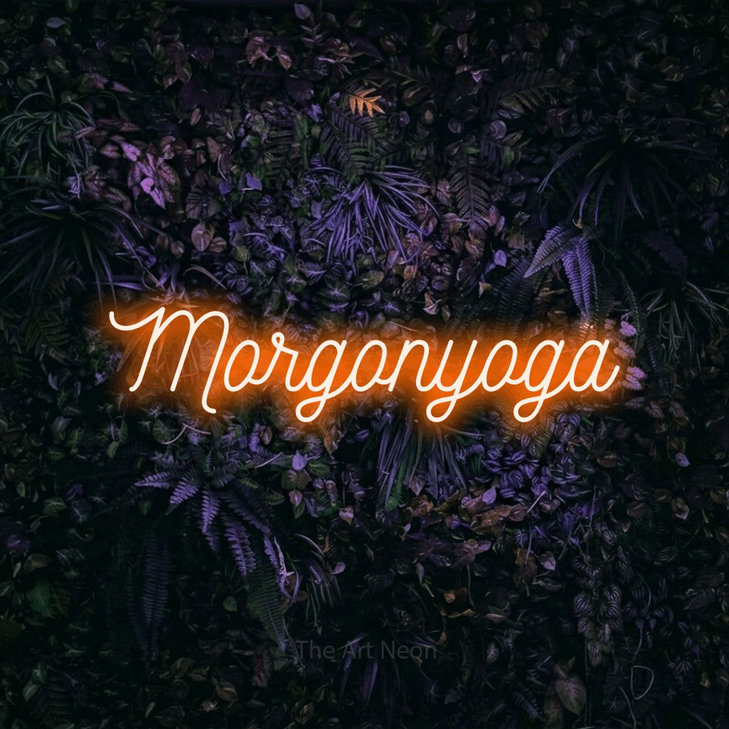 LED neon sign reading “Morgonyoga”, arranged in a single line.