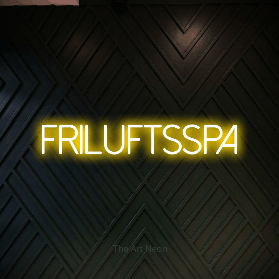 LED neon sign reading “FRILUFTSSPA”, arranged in a single line.