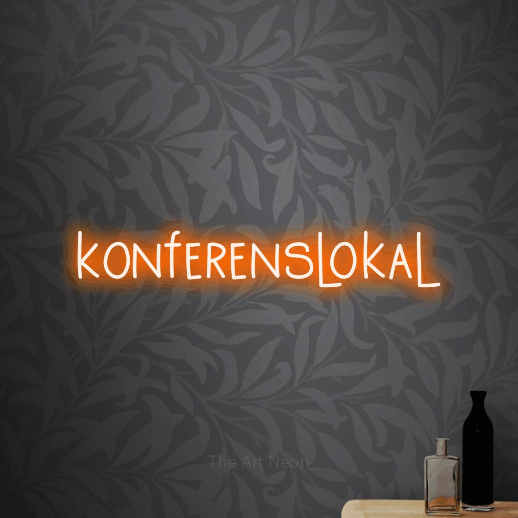 LED neon sign reading “konferenslokal”, arranged in a single line.