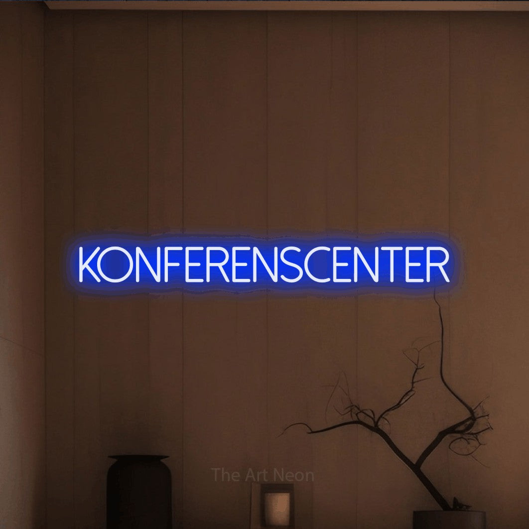 LED neon sign reading “Konferenscenter”, arranged in a single line.