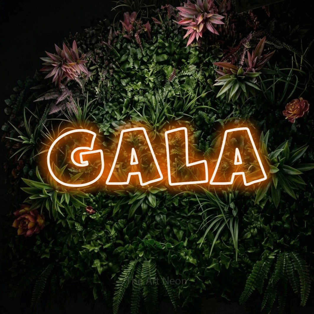 LED neon sign reading “Gala”, arranged in a single line.
