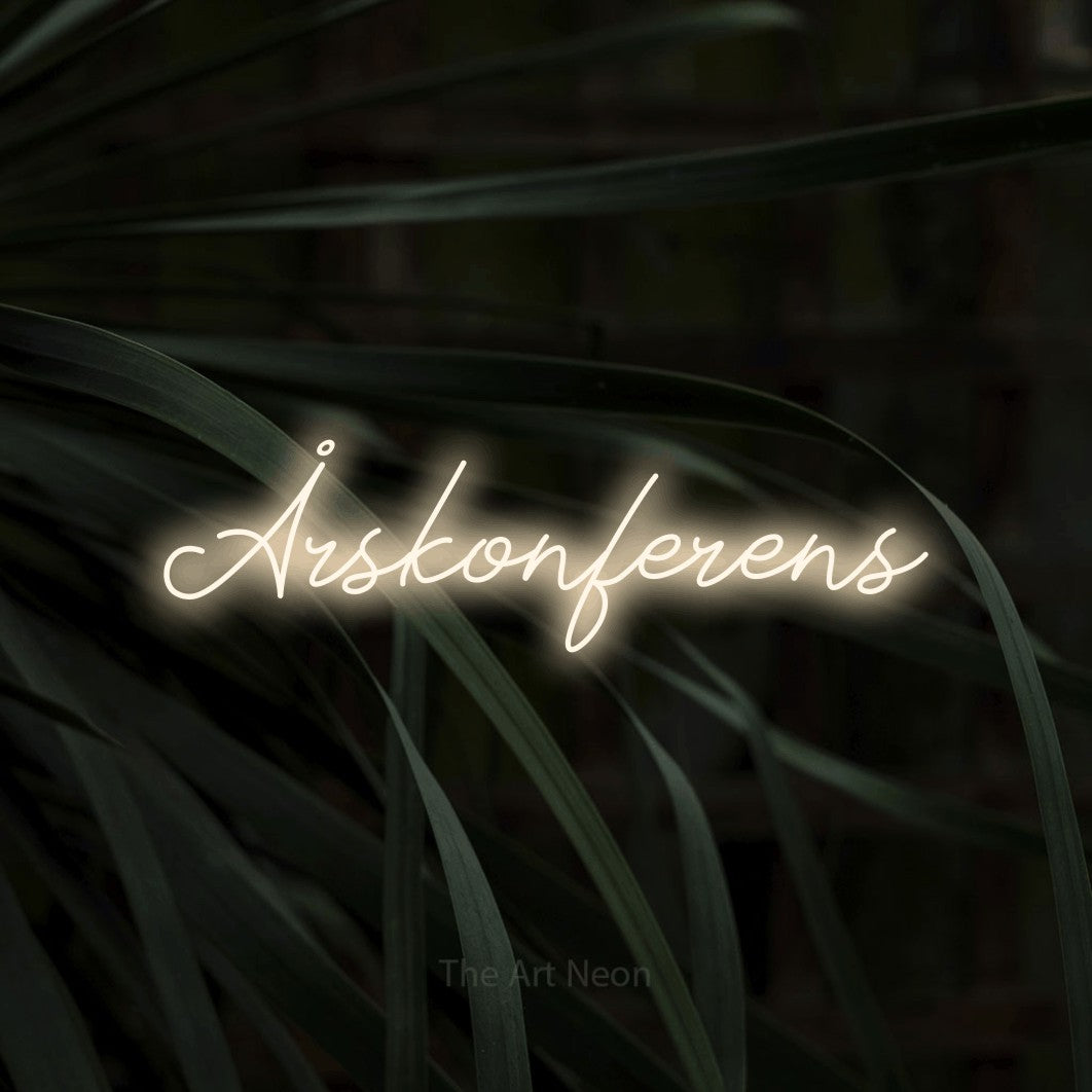 LED neon sign reading “Årskonferens”, arranged in a single line.