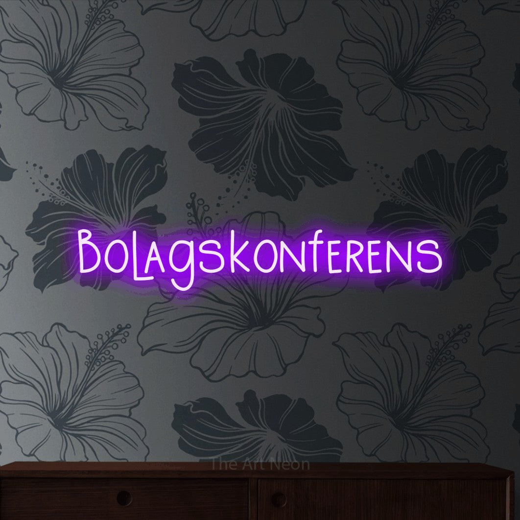 LED neon sign reading “Bolagskonferens”, arranged in a single line.