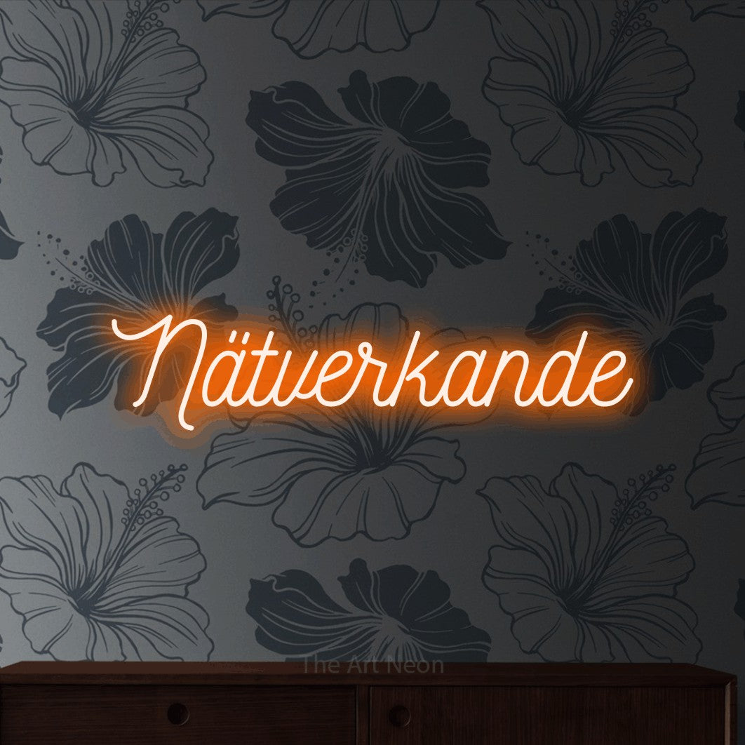 LED neon sign reading “Nätverkande”, arranged in a single line.
