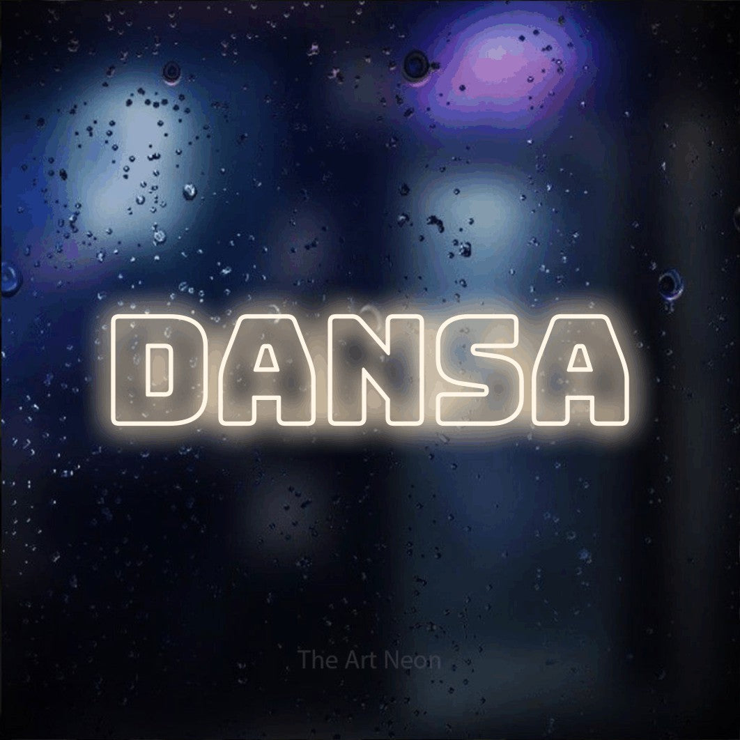LED neon sign reading “dansa”, arranged in a single line.
