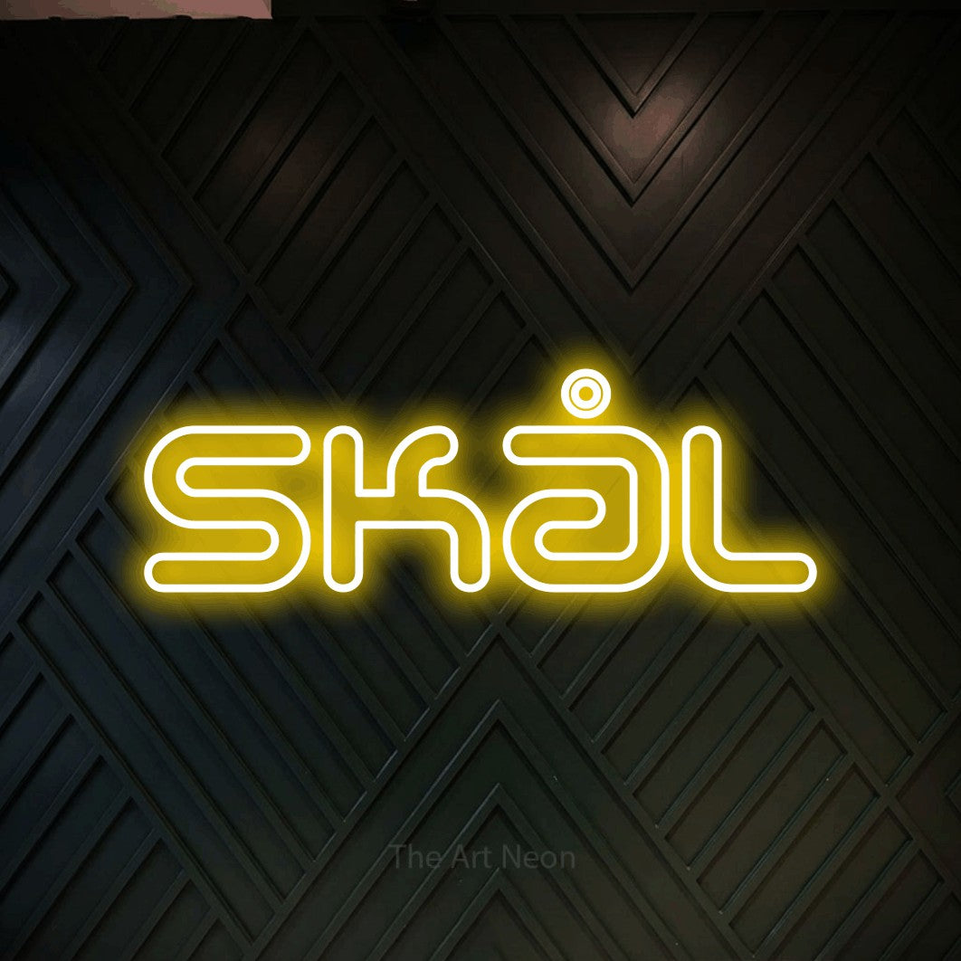 LED neon sign reading “Skål”, arranged in a single line.