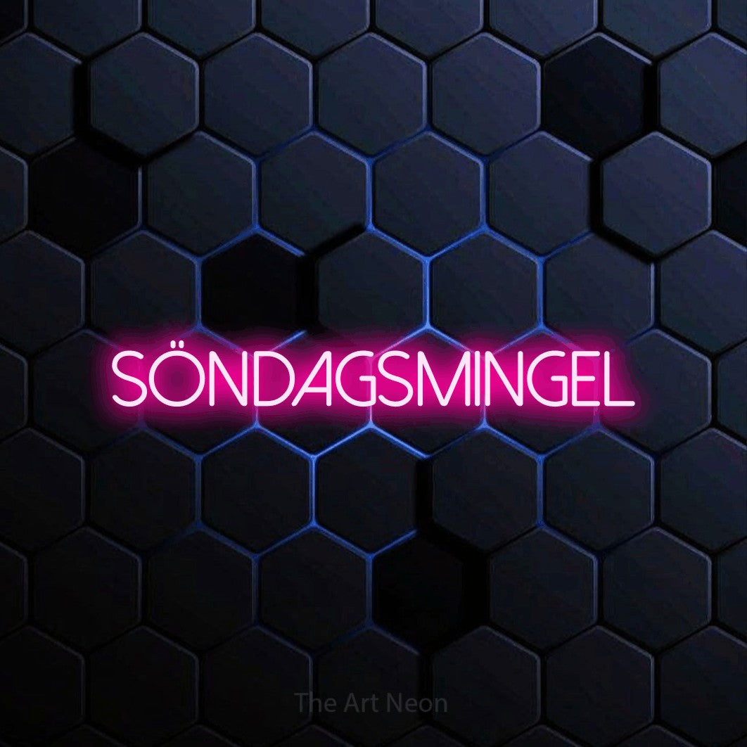 LED neon sign reading “Söndagsmingel”, arranged in a single line.