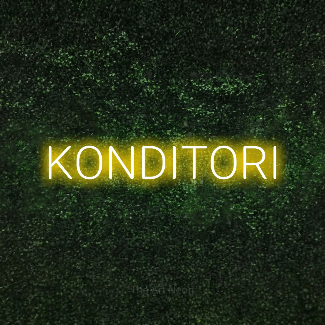 LED neon sign reading “KONDITORI”, arranged in a single line.