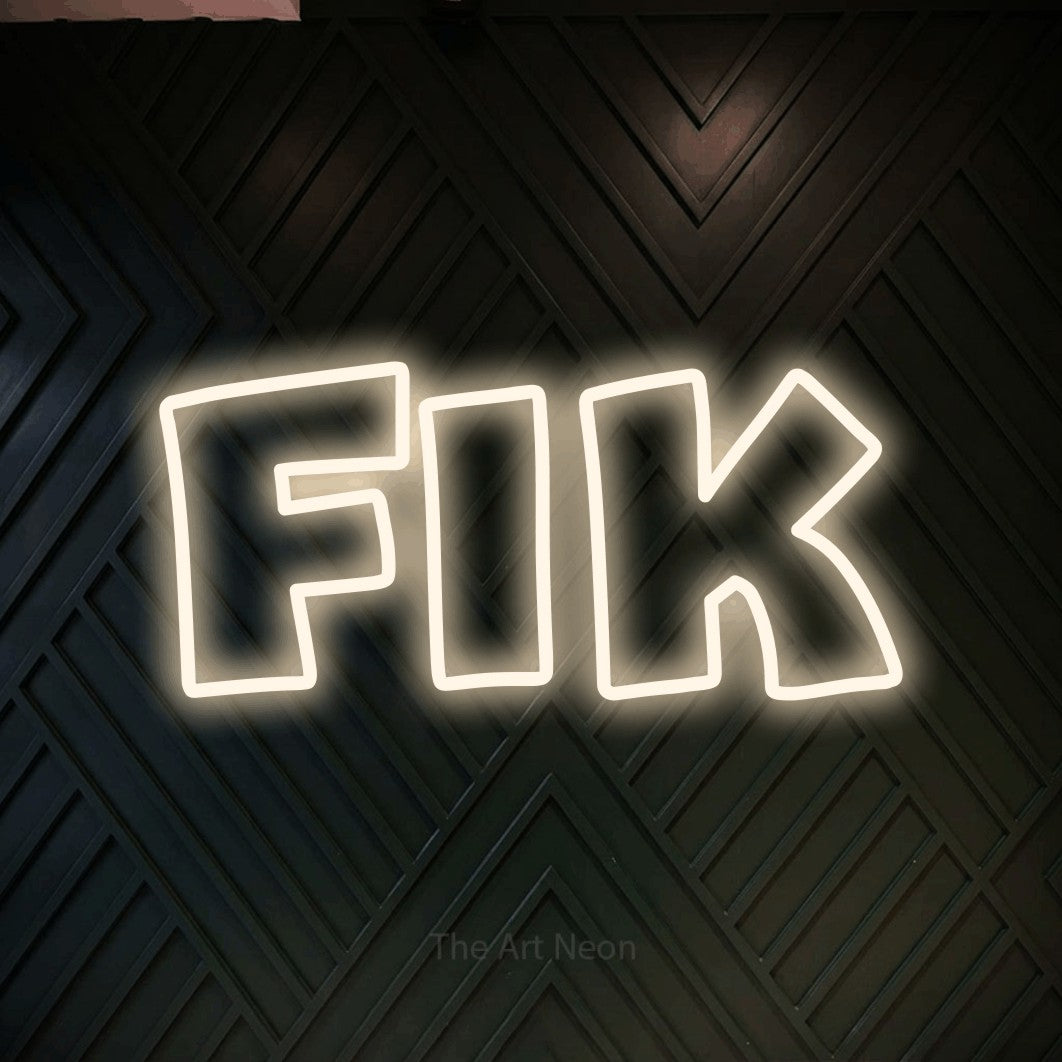 LED neon sign reading “fik”, arranged in a single line.