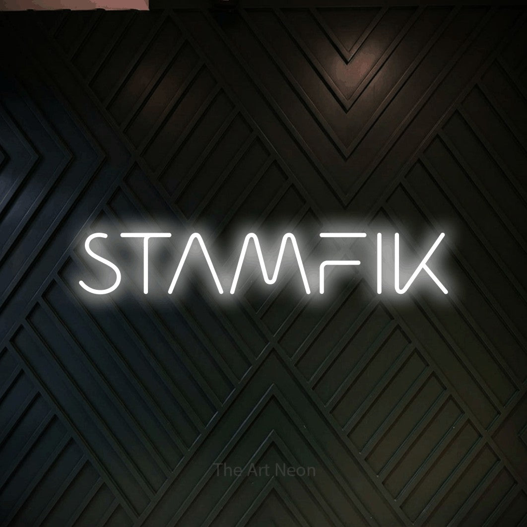 LED neon sign reading “STAMFIK”, arranged in a single line.