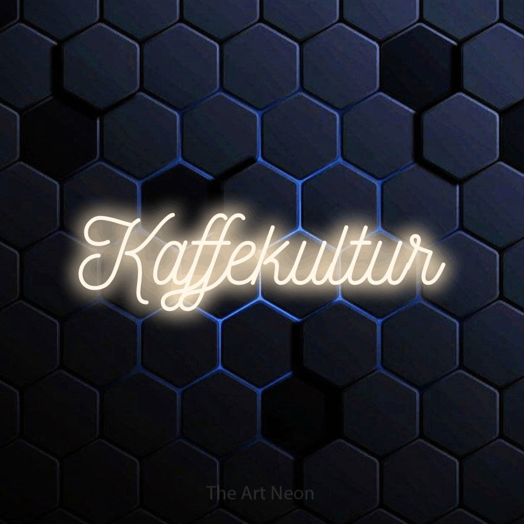 LED neon sign reading “Kaffekultur”, arranged in a single line.