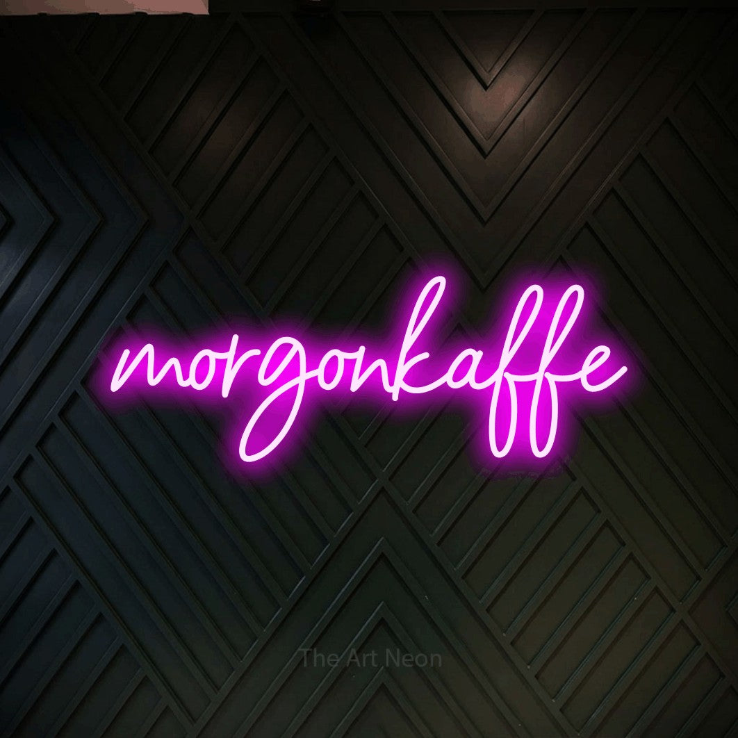 LED neon sign reading “morgonkaffe”, arranged in a single line.