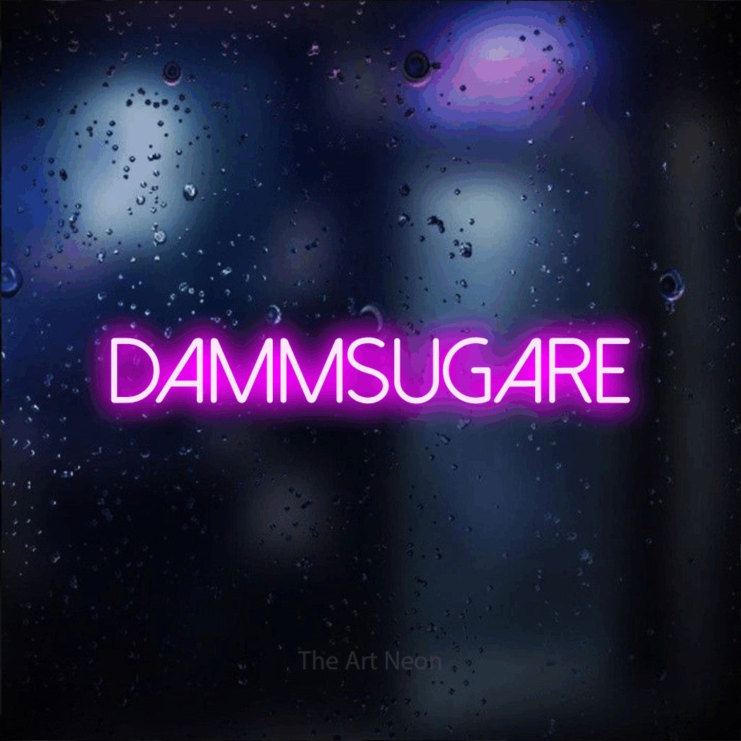 LED neon sign reading “dammsugare”, arranged in a single line.