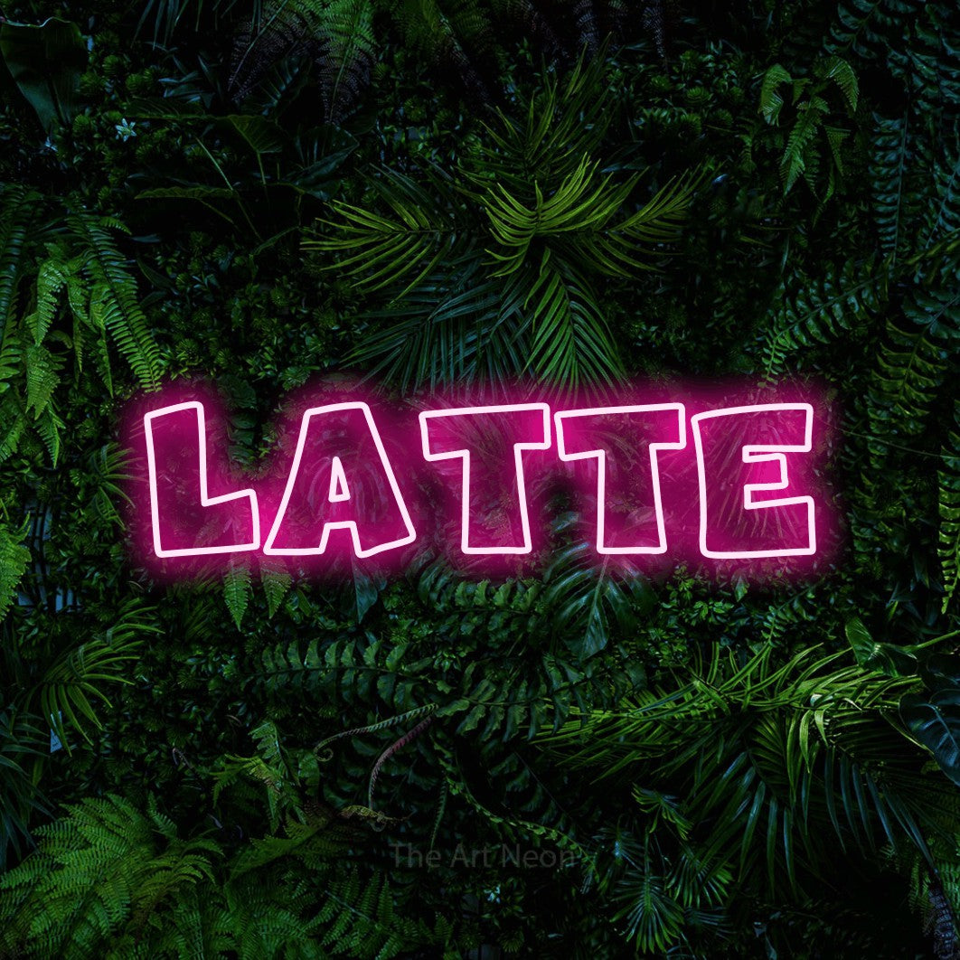 LED neon sign reading “Latte”, arranged in a single line.