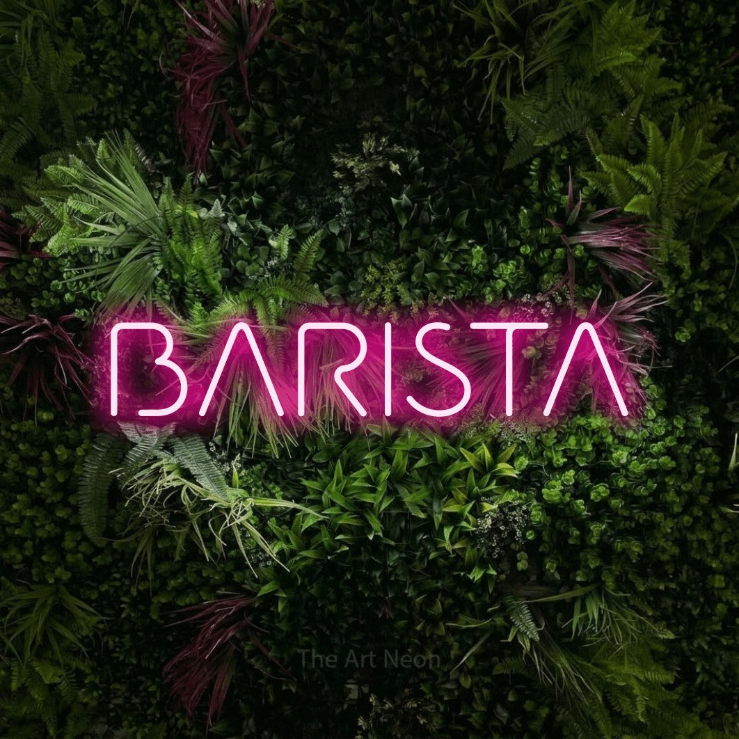 LED neon sign reading “BARISTA”, arranged in a single line.