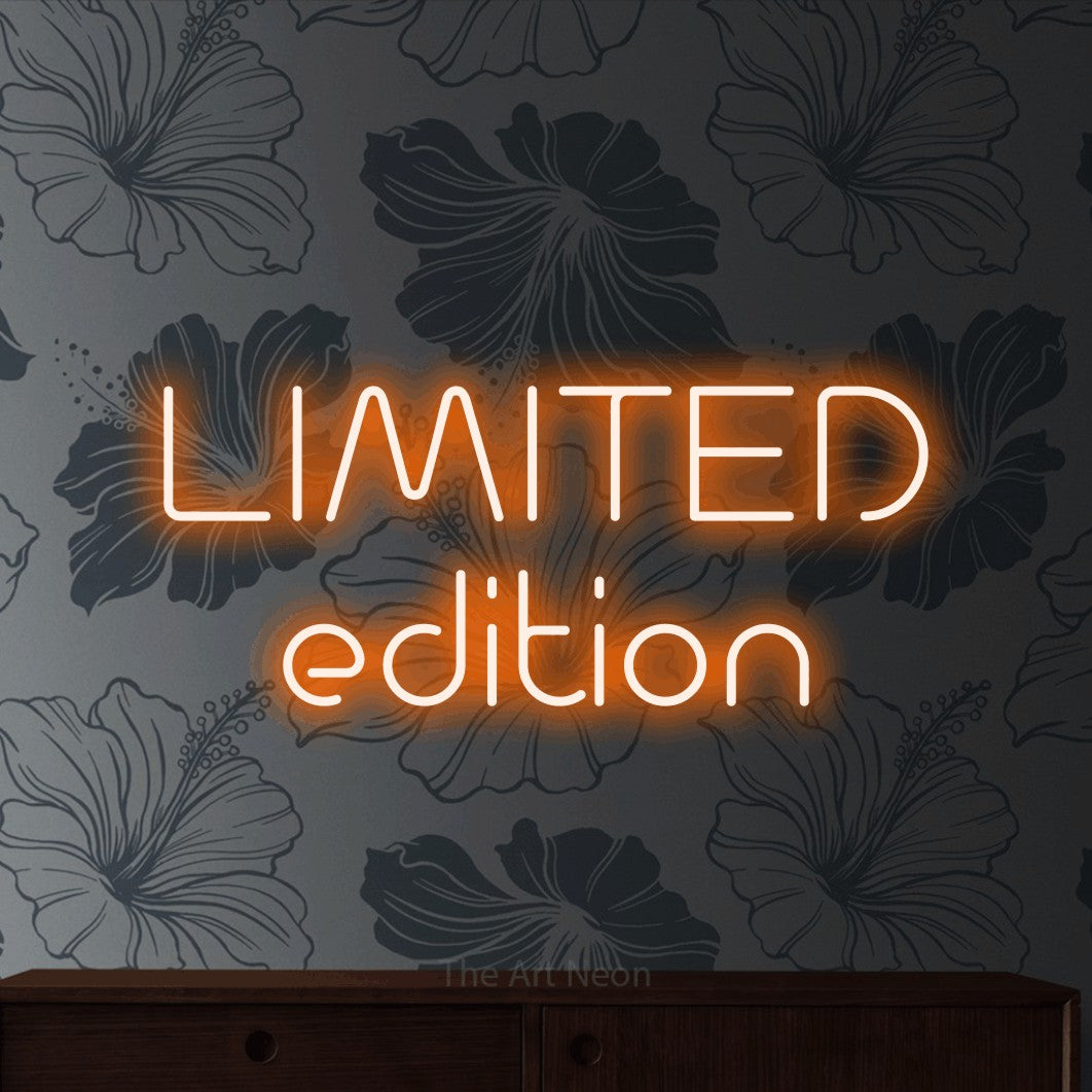 LED neon sign reading “LIMITED edition”, arranged in 2 lines.