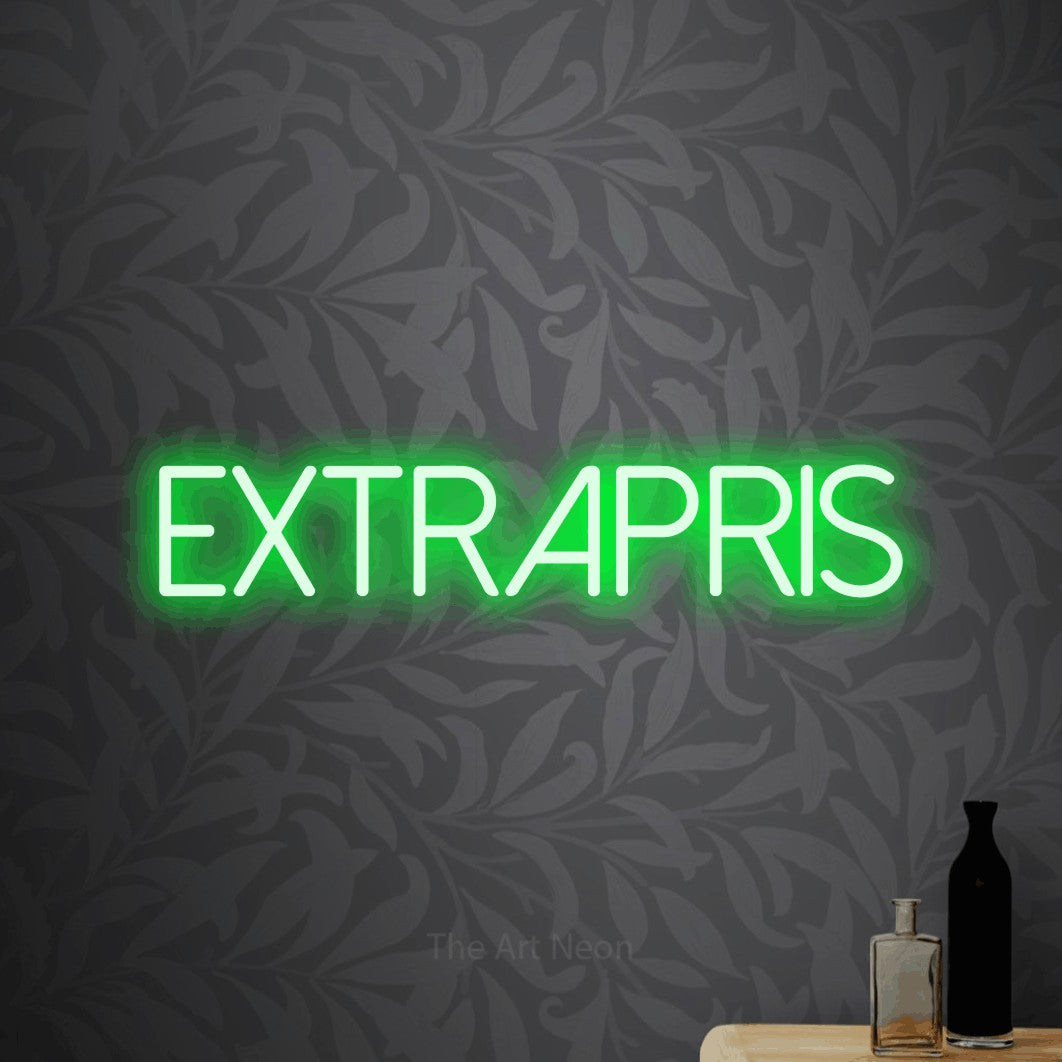 LED neon sign reading “EXTRAPRIS”, arranged in a single line.