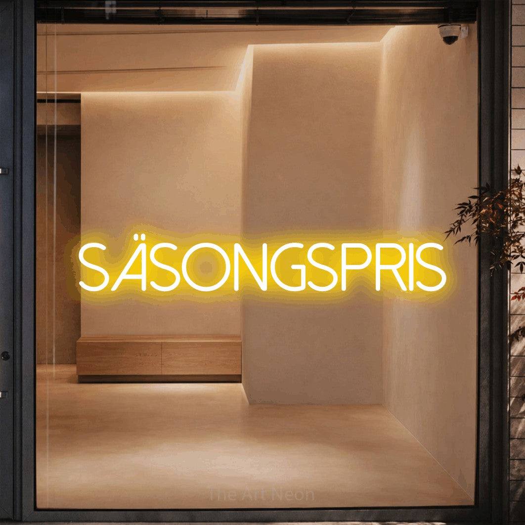 LED neon sign reading “SÄSONGSPRIS”, arranged in a single line.