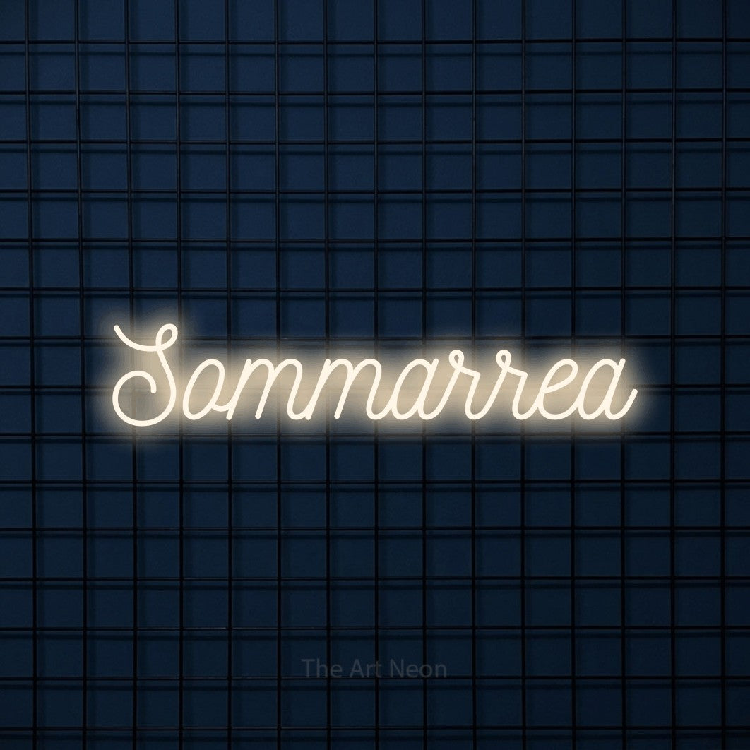 LED neon sign reading “Sommarrea”, arranged in a single line.