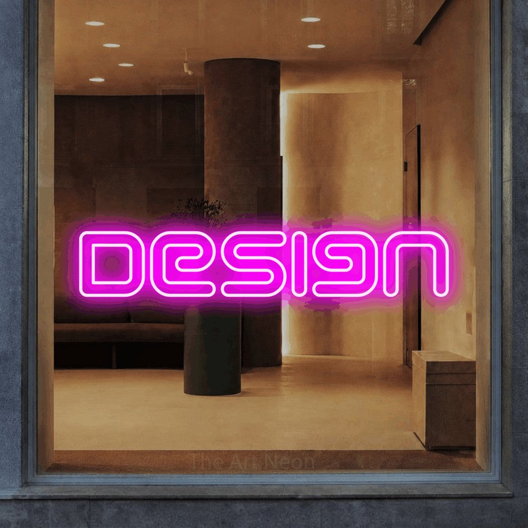 LED neon sign reading “Design”, arranged in a single line.