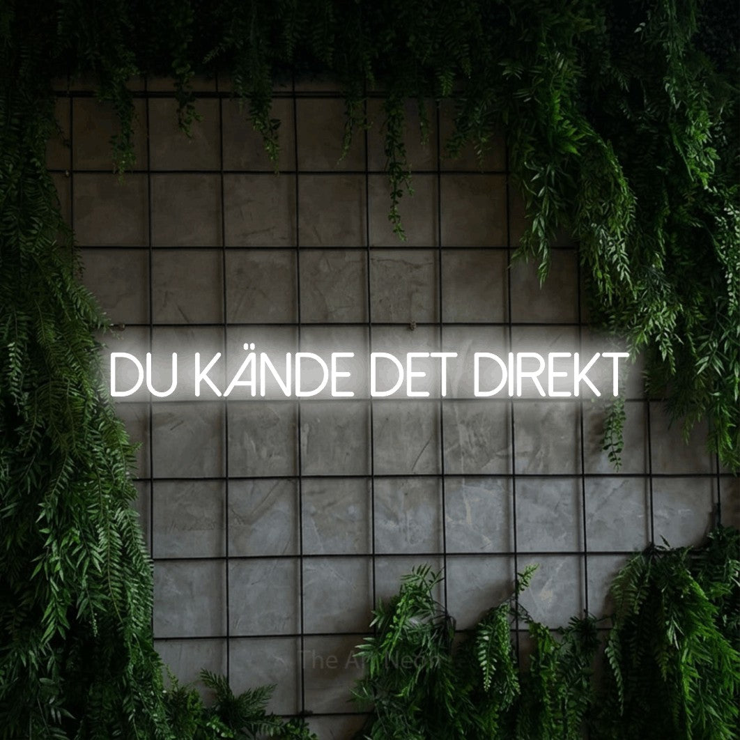 LED neon sign reading “du kände det direkt”, arranged in a single line.